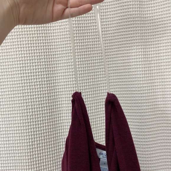 Women’s Arizona Jean Co burgundy/wine colored soft v-neck faux wrap dress. Sz S - Picture 7 of 7